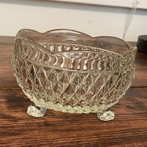 Diamond Cut Glass Serving Candy Dish with Feet